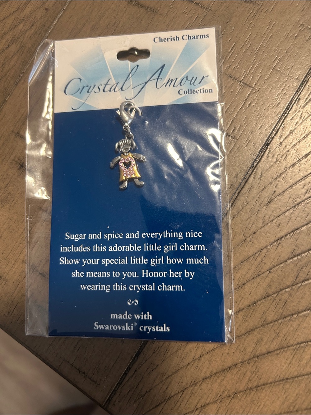 Crystal Amour Little Girl Charm - Pink & Gold Accents